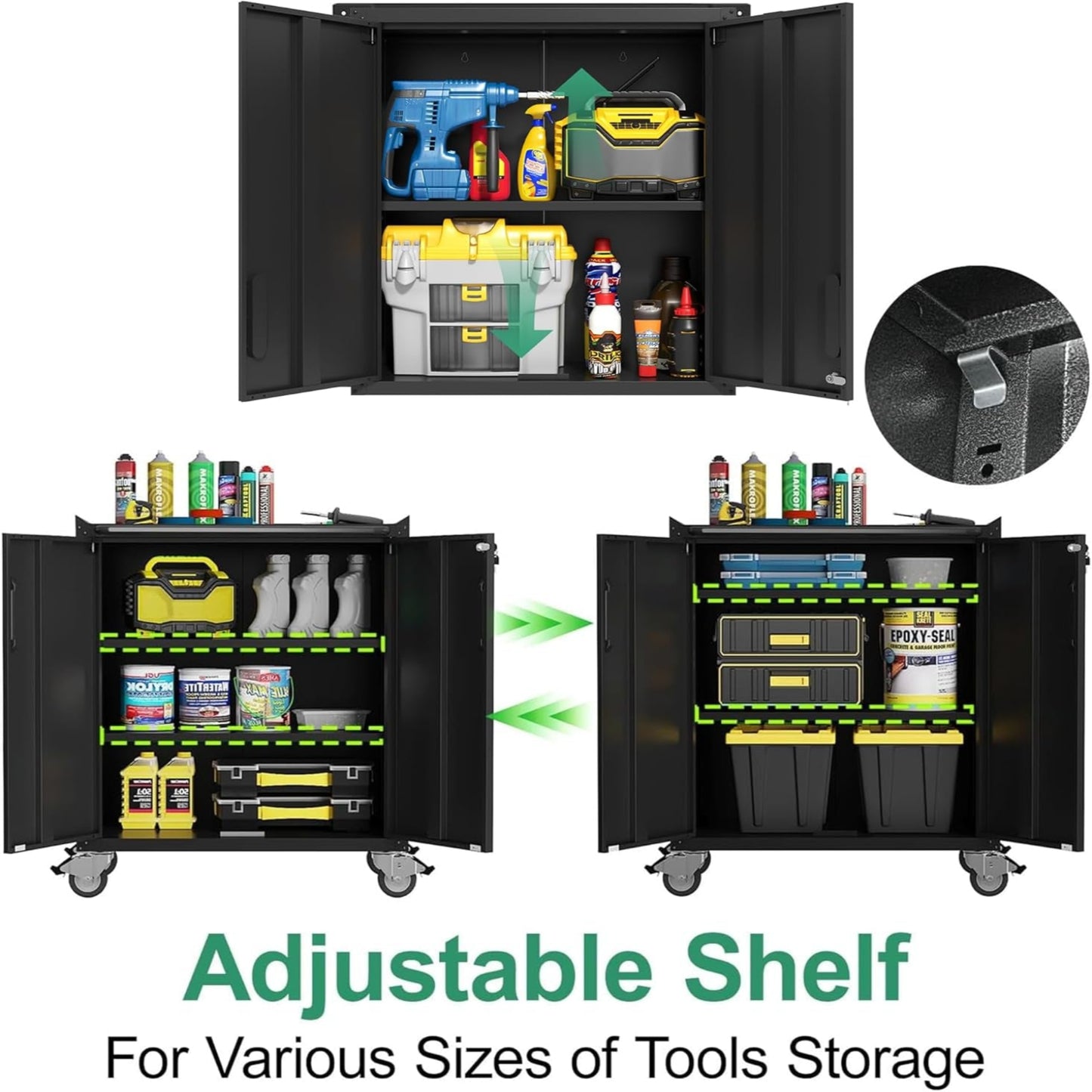 All-In-One Modular Garage Cabinet Set for Ultimate Workshop Organization | 10-Piece Heavy Duty Steel | Easy Assembly Garage Storage Cabinets & Tool Bench (Black)