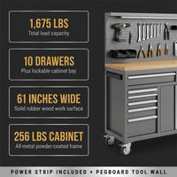 61-Inch Rolling Tool Chest, 10 Drawers Garage Workbench Storage Tool Cabinet with Power Strip, Solid Rubber Wood Top, 1675 LBS Load Mobile Workstation, Heavy Duty Rolling Cabinet — Results & Stats