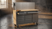61-Inch Rolling Tool Chest, 10 Drawers Garage Workbench Storage Tool Cabinet with Power Strip, Solid Rubber Wood Top, 1675 LBS Load Mobile Workstation, Heavy Duty Rolling Cabinet — Lifestyle