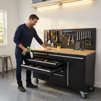 61-Inch Rolling Tool Chest with 10 Drawers & Power Strip, Solid Rubber Wood Top, 1675 LBS Load Heavy Duty Mobile Workstation, Locking System and Drawer Liners for Garage Warehouse Shop, Black — Lifestyle