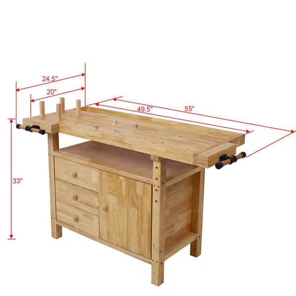Woodworking Workbench with 3-Drawers