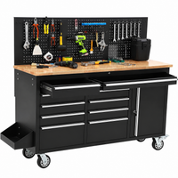 Rolling Tool Chest Built for Heavy Duty Storage, 61-Inch Width, 10 Drawers, Rubber Wood Top, 1675 LB Load