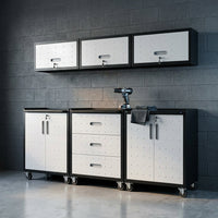 Garage Cabinet System | Heavy Duty Steel All-In-One Modular Garage Cabinet Set for Ultimate Workshop Organization | Easy Assembly Garage Storage Cabinets & Tool Bench — Studio Shot