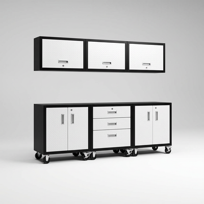 Heavy Duty Garage Cabinet System Built to Organize Workshops, Modular Steel, Easy Assembly, Tool Bench