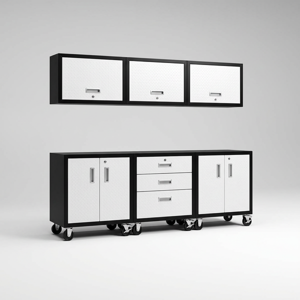 Garage Cabinet System | Heavy Duty Steel All-In-One Modular Garage Cabinet Set for Ultimate Workshop Organization | Easy Assembly Garage Storage Cabinets & Tool Bench — Studio Shot