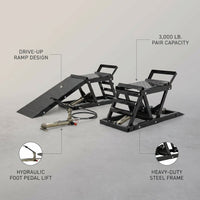 Hydraulic Car Lift with Ramp - 3,000 Lb. per Pair Capacity — infographic