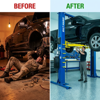 Two-Post Car Lift Engineered for Heavy-Duty Use, 12000 lb Capacity, 220V 4HP Motor, Single-Point Lock — Before & After