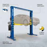 Two-Post Car Lift Engineered for Heavy-Duty Use, 12000 lb Capacity, 220V 4HP Motor, Single-Point Lock — infographic