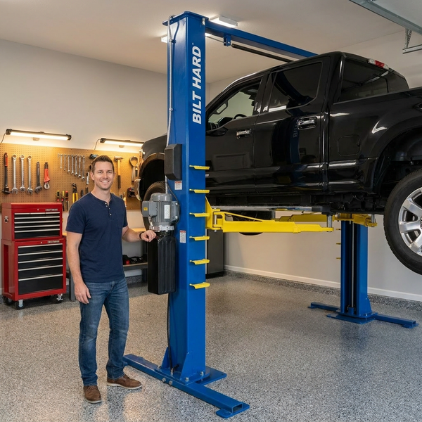 Two-Post Car Lift Engineered for Heavy-Duty Use, 12,000 lb Capacity, 220V 4HP Motor, Single-Point Lock