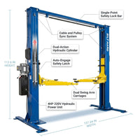 Two-Post Car Lift Engineered for Heavy-Duty Use, 12000 lb Capacity, 220V 4HP Motor, Single-Point Lock — How It Works